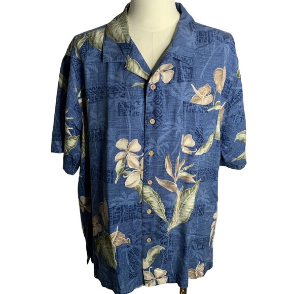 Batik Bay Silk Hawaiian Camp Shirt XXL Blue Floral Button Up Pocket Short Sleeve - Picture 1 of 6